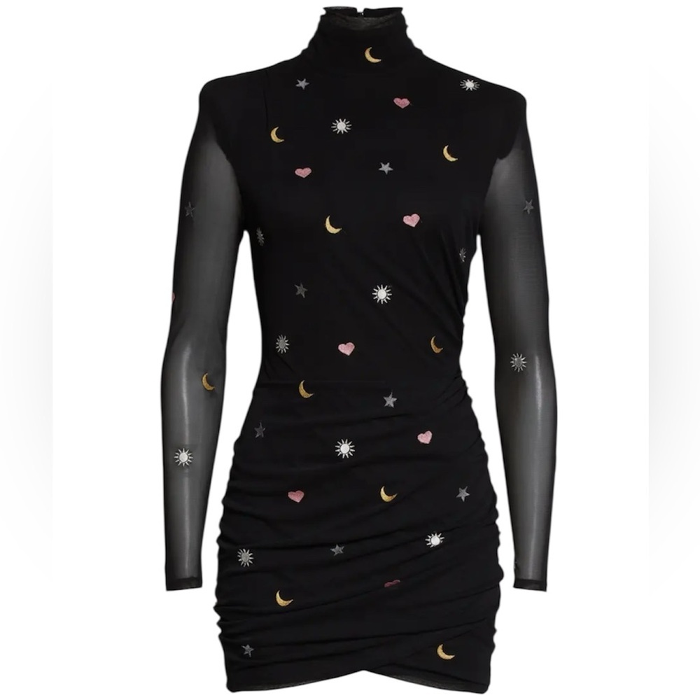 Cinq a Sept Hearts and Stars Mesh Turtleneck Long Sleeve Dress Size 6